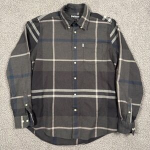 Barbour Dunoon Shirt Men Small Tailored Fit Tartan Plaid Cotton Gray Button Down